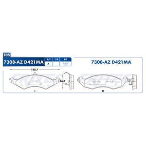 balata para freno de disco fritec formula azul delantera para ford sable 1990  part: m-7308-az