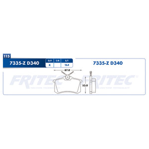 balata para freno de disco fritec formula azul trasera para audi a3 1997  part: m-7335-z