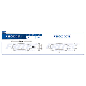 balata para freno de disco fritec formula azul trasera para nissan nx 1991  part: m-7390-z