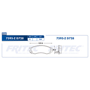 balata para freno de disco fritec formula azul delantera para saturn sc series 1991  part: m-7595-z