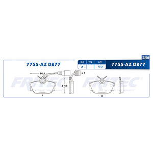 balata para freno de disco fritec formula azul trasera para seat truck alhambra 2002  part: m-7755-az