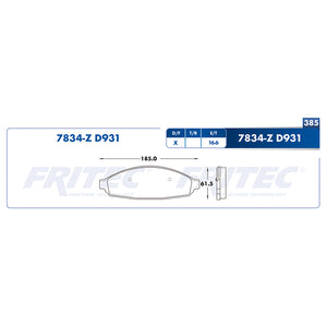 balata para freno de disco fritec formula azul delantera para ford crown victoria 2003  part: m-7834-z