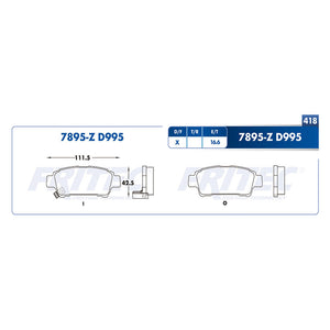balata para freno de disco fritec formula azul trasera para toyota truck sienna 2004  part: m-7895-z