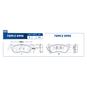 balata para freno de disco fritec formula azul trasera para chrysler truck pacifica 2004  part: m-7899-z