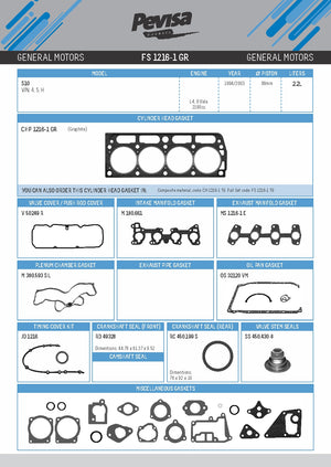 juegos completos  general motors 2.2l part: FS 1216-1 GR