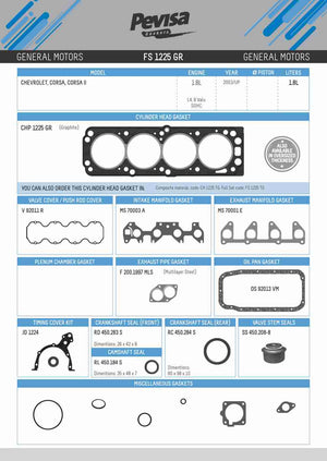 juegos completos  general motors 1.8l part: FS 1225 GR