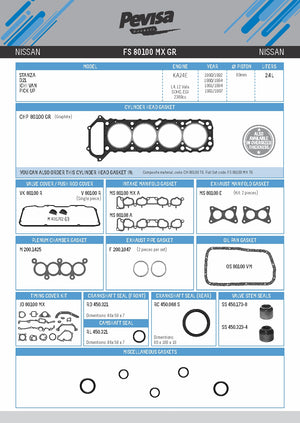 juegos completos  nissan 2.4l, l4 part: FS 80100 MX GR