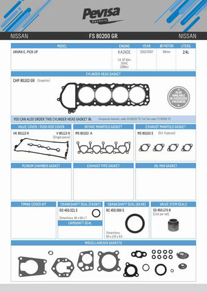 juegos completos  nissan 2.4l, l4 part: FS 80200 GR