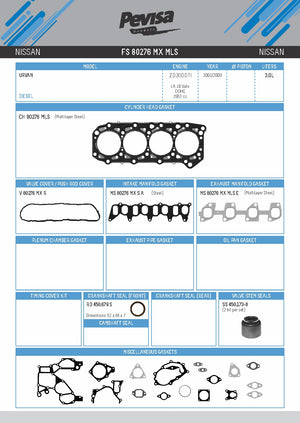 juegos completos  nissan 3.0l, l4 part: FS 80276 MX MLS